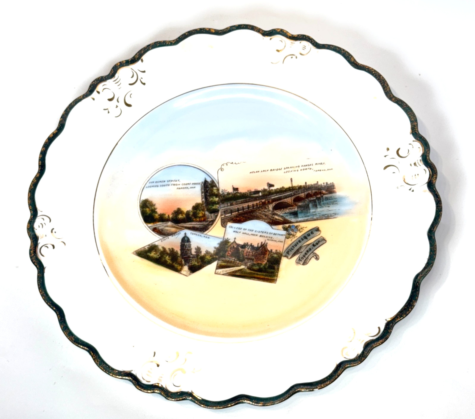 TOPEKA Picturesque KS KANSAS Antique Souvenir China TRINKET DISH PLATE