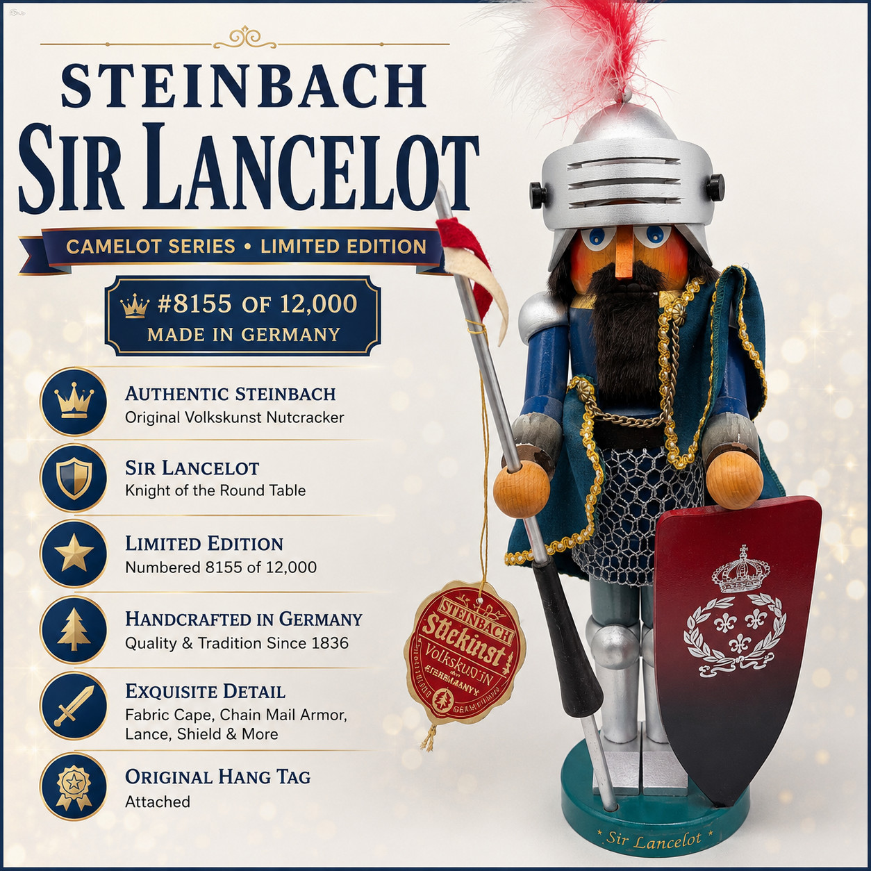STEINBACH Sir Lancelot Nutcracker (1993) S638 Camelot Series Knight Germany 17\