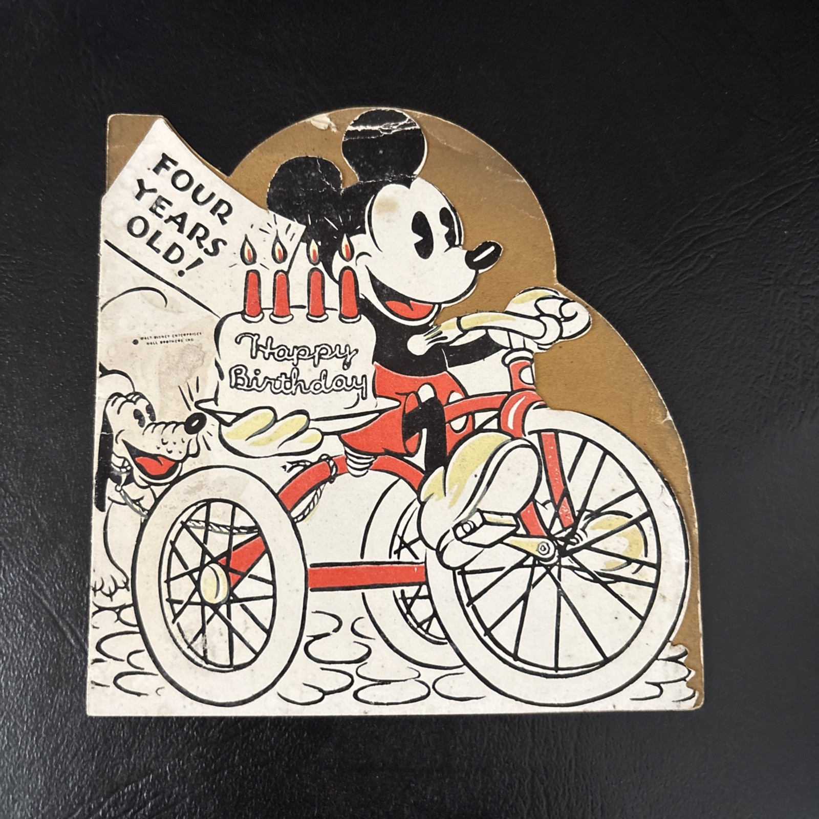 1930s Disney Mickey Mouse Pluto 4th Birthday Card Hall Brothers Vintage