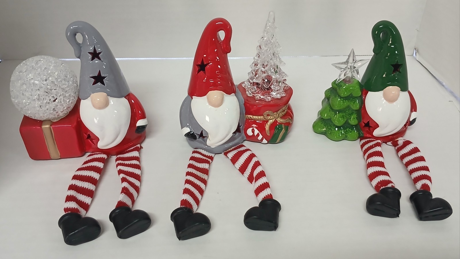 Christmas Gnomes Shelf Sitters Set of 3 Light Up Approx 7\