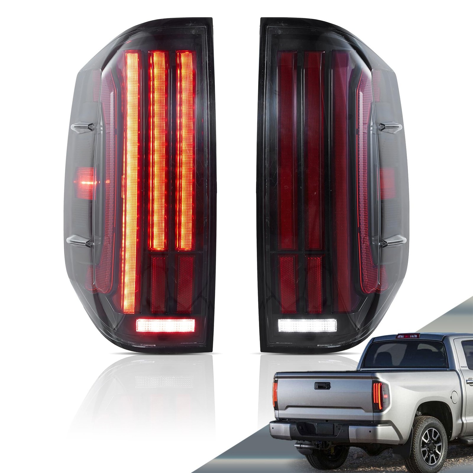 VLAND Tail Lights Compatible with Toyota Tundra 2014-2021 w/Red Turn Signal R...