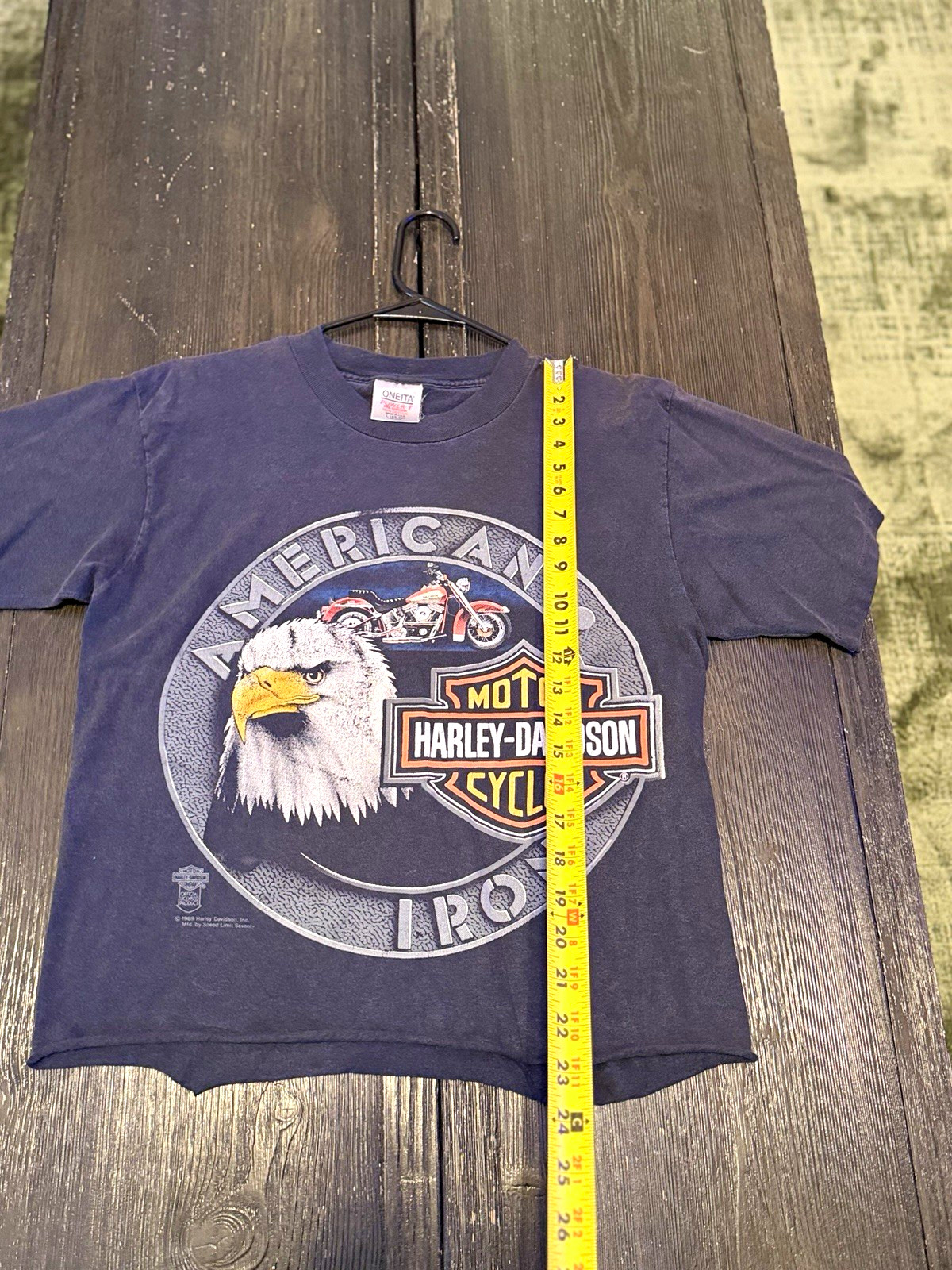 Vintage 1989 Harley Davidson American Iron Eagle Motorcycle Oneita Tee L