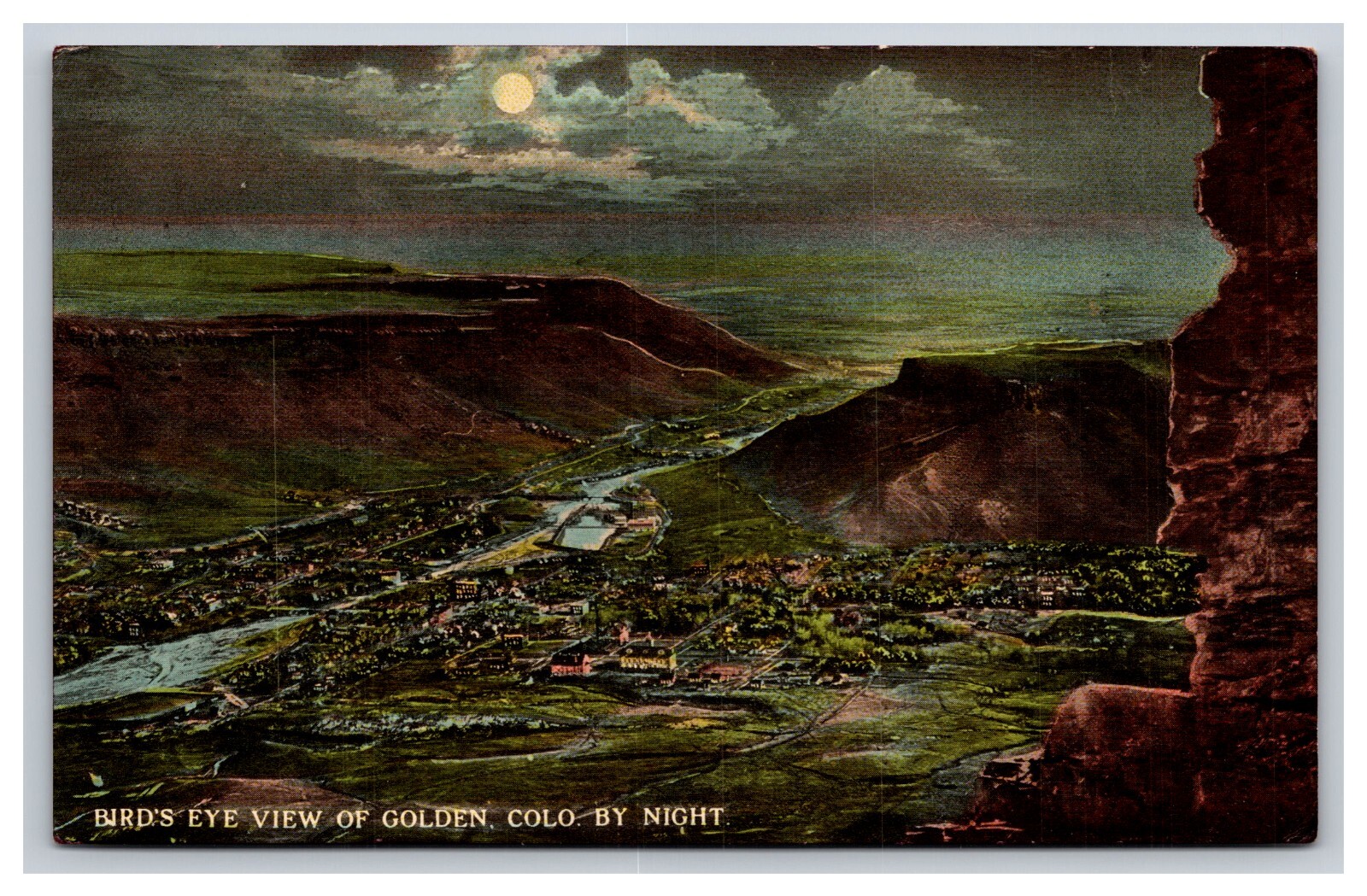 Birds Eye View Of Golden At Night, Colorado CO Postcard