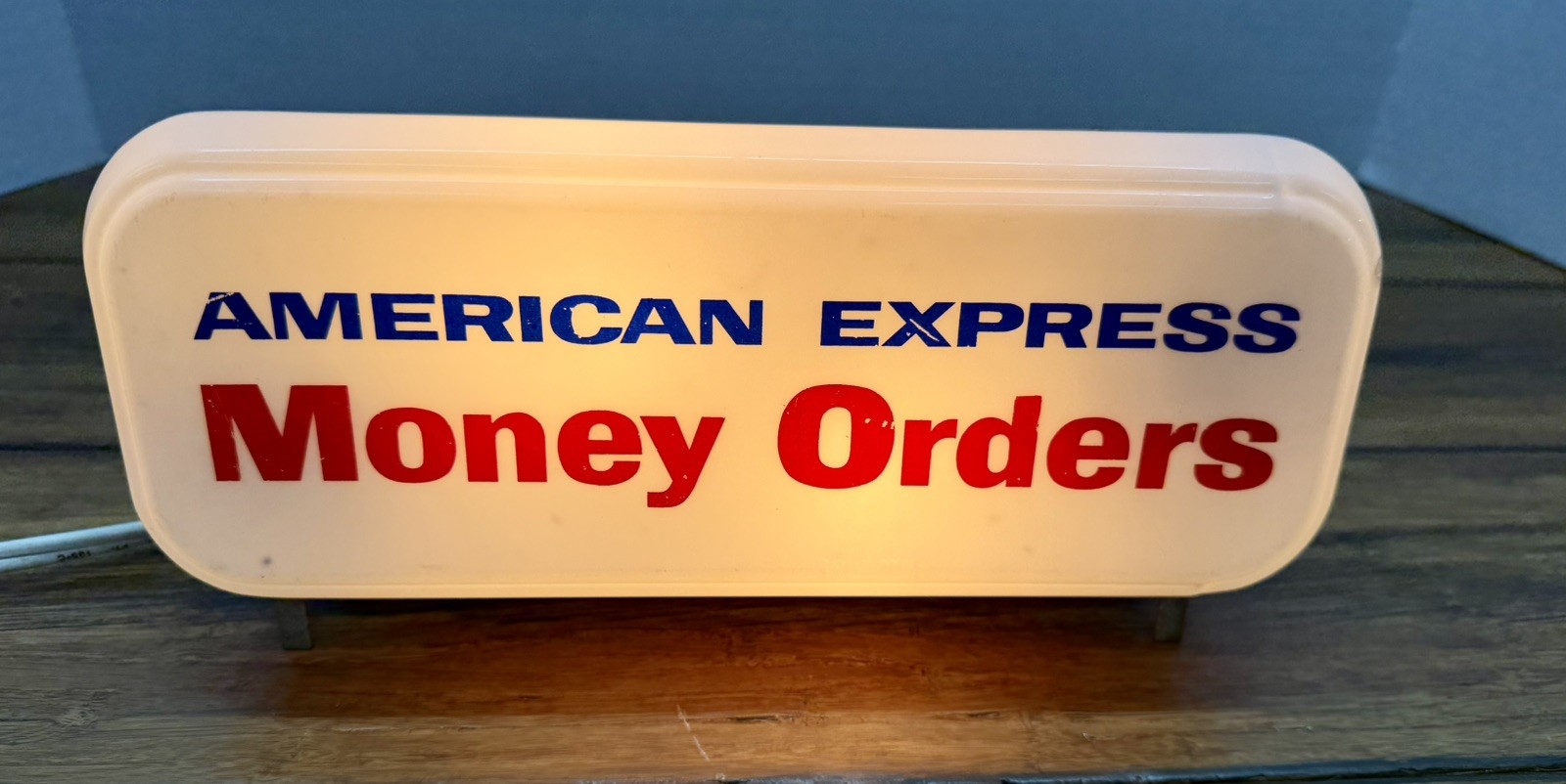 Vintage 1950s American Express Money Order Sign Light Plastic Metal Display