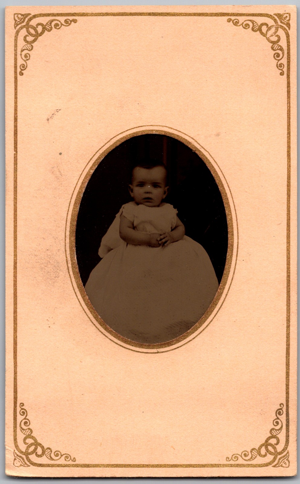 Antique Tintype Circa 1870s Baby In Dress Unmarked