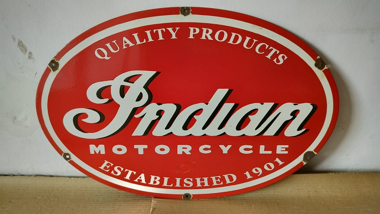 Indian Motorcycle Porcelain Enamel Sign 24 x 16 Inches