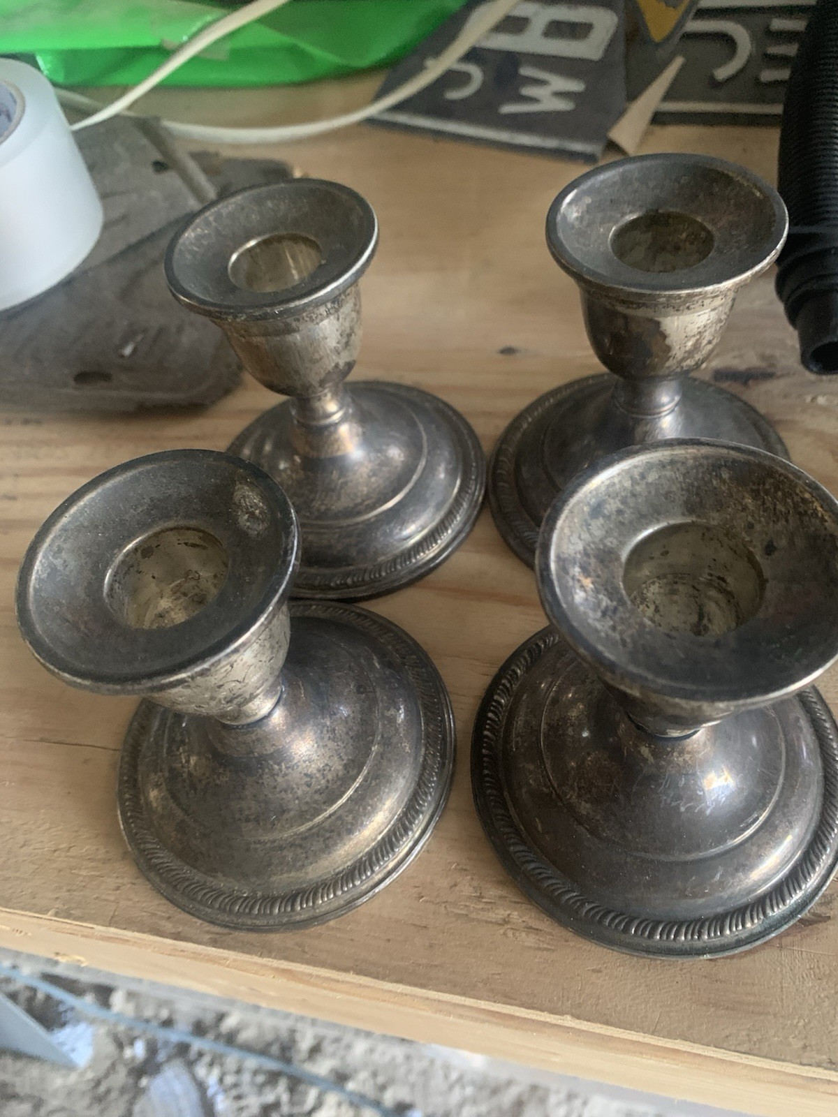 Four (4) Sterling Silver Candlestick Holders Mid-1940s Dunkirk Silversmiths Conn