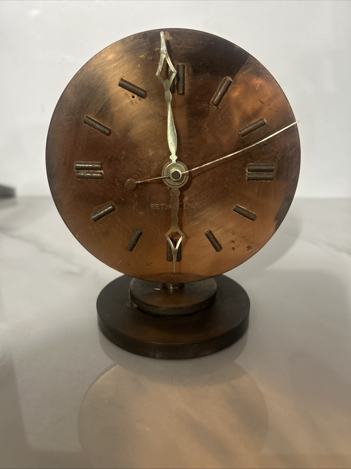 1930s SETH THOMAS Art Deco Copper And Bronze Eight Day Desk CLOCK as is untested