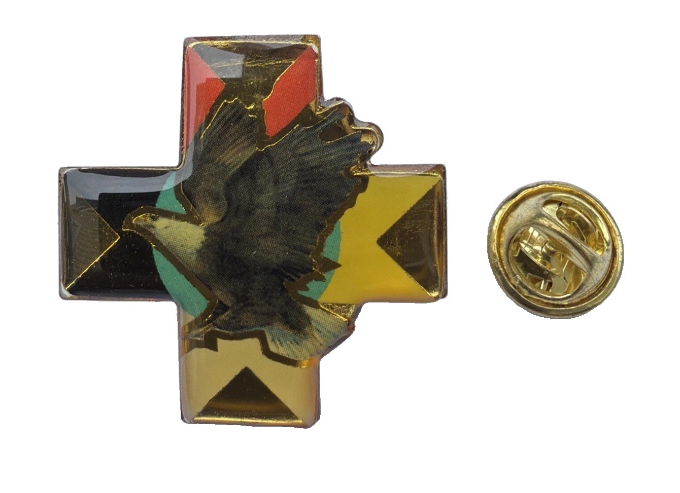 Vintage Bald Eagle Cross Gold Tone Lapel Pin Hat Lanyard Pin Tie Tack