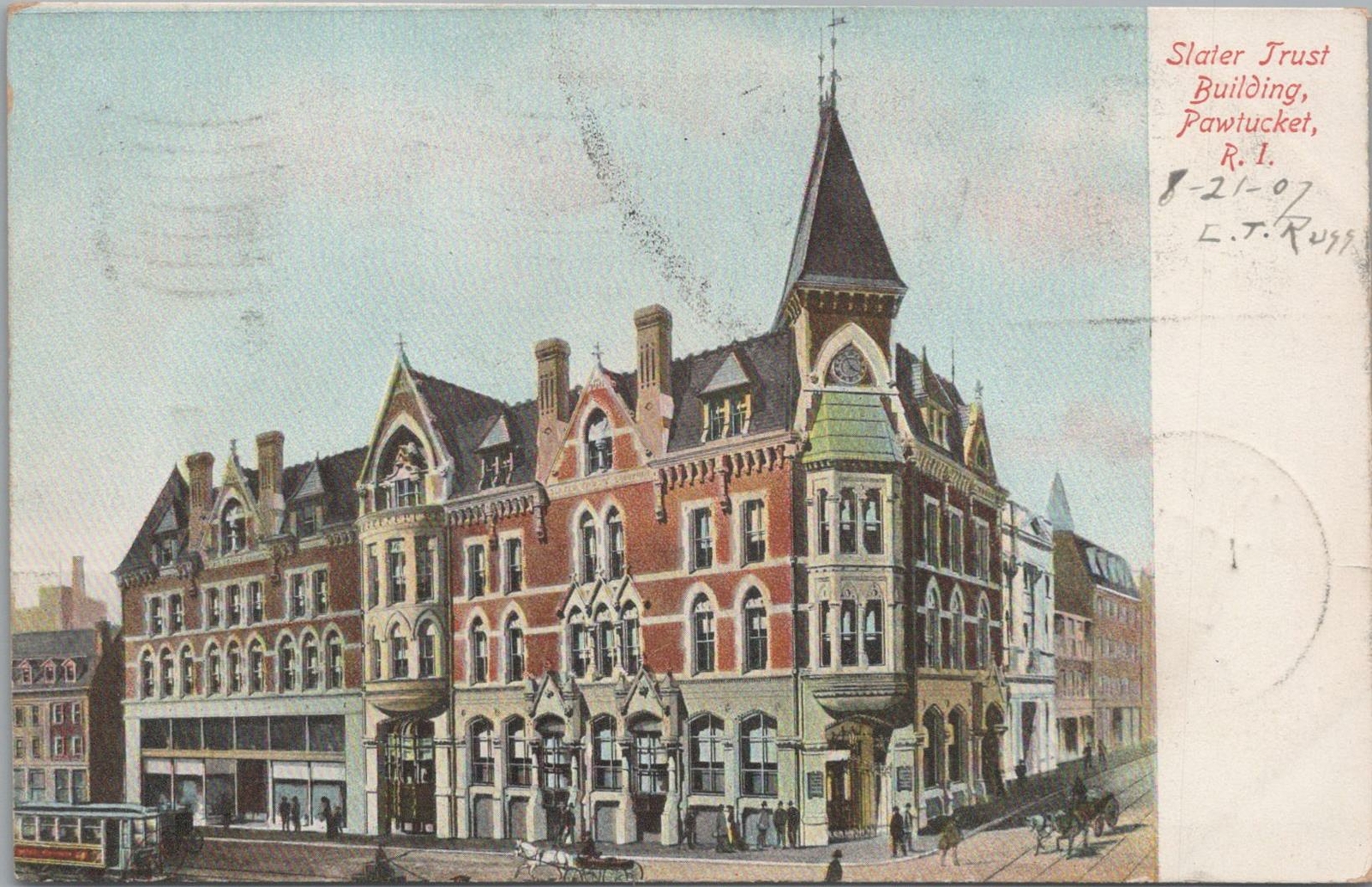 Postcard Slater Trust Building Pawtucket RI Rhode Island 1907