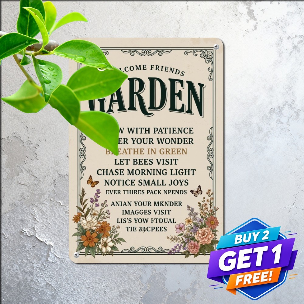 Vintage Floral Garden Welcome Metal Sign Rustic Backyard Porch Tin Wall Plaque