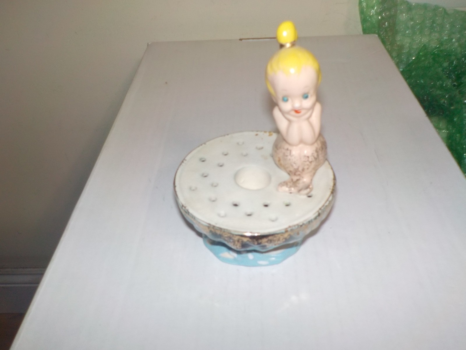 Vintage 1950's Kreiss Ceramic Mermaid Girl Figurine On Pin or Toothpick Holder