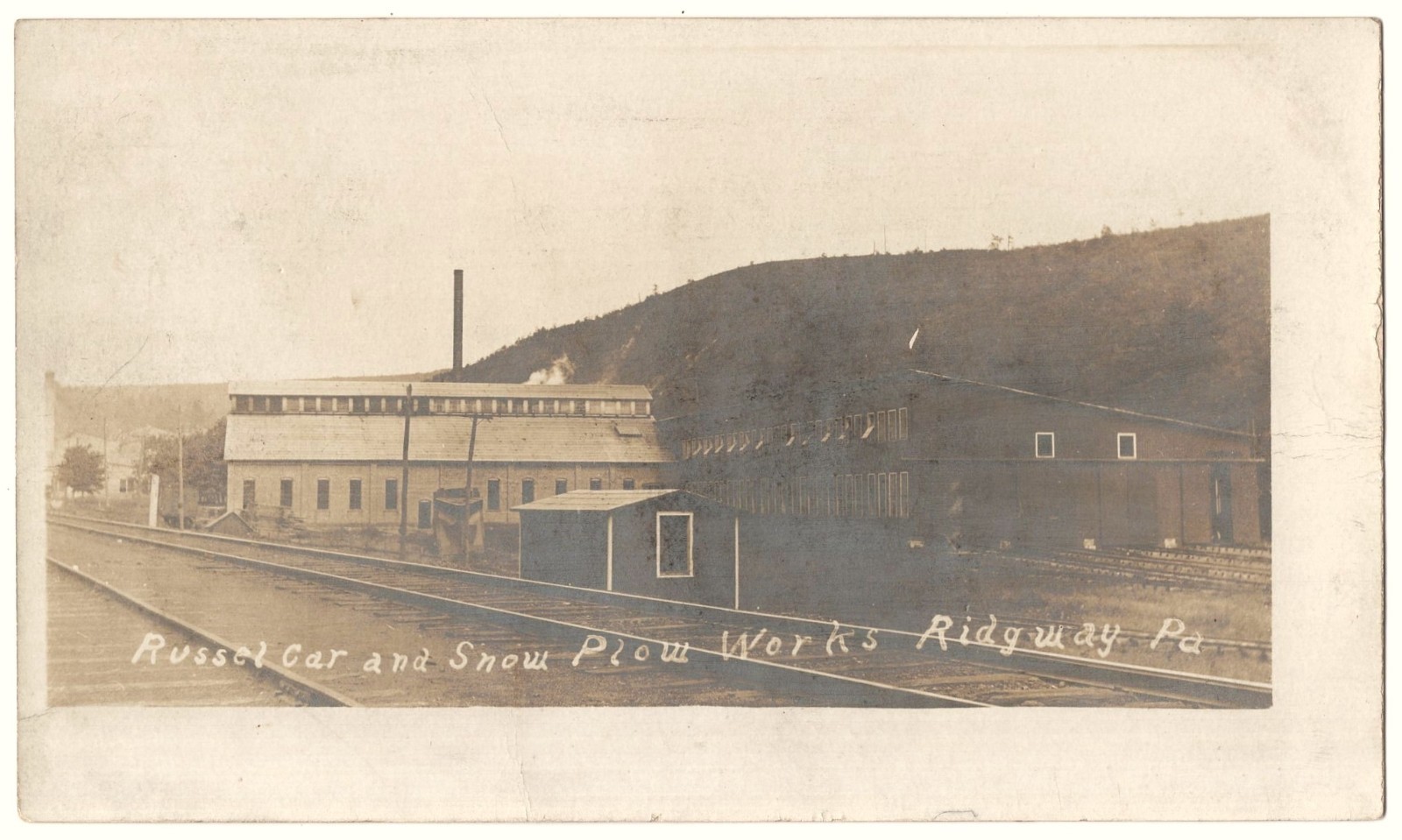 real photo Ridgway PA - Russel Car And Snow Plow Works antique postcard RPPC