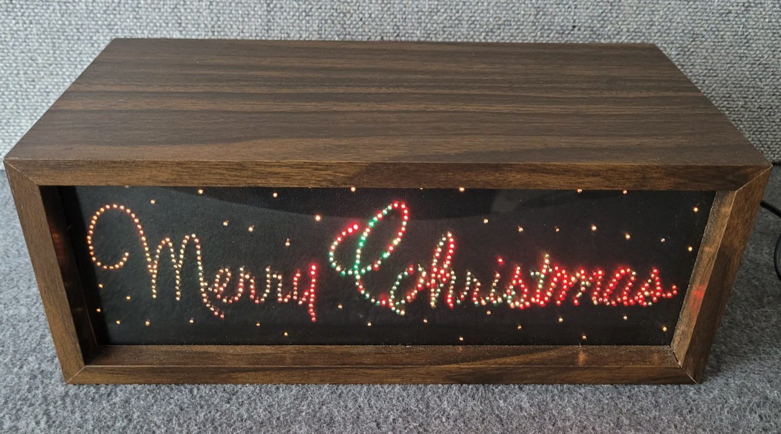 Vintage 70s Fiber Flickers Optic Accent Lamp Faux Woodgrain Merry Christmas READ