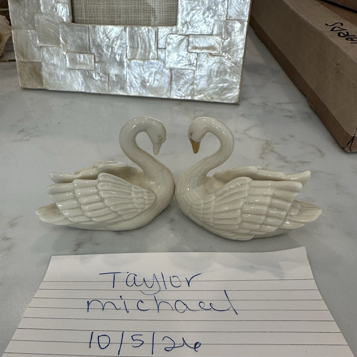 Pair of Vintage Porcelain Lenox Swan Wedding Cake Toppers/Card Holders