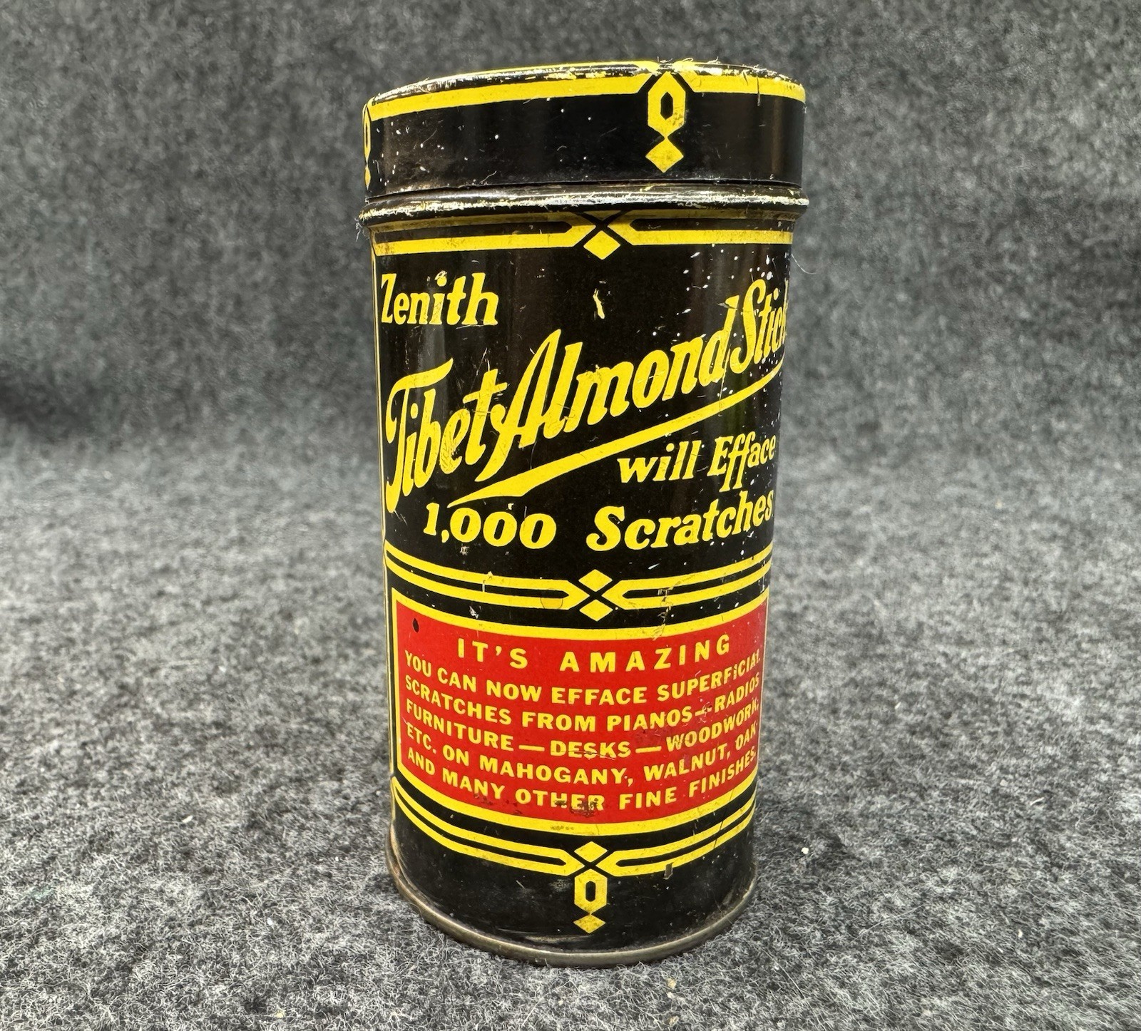 Zenith Tibet Almond Stick Scratch Remover Advertising Tin & Contents Vintage 