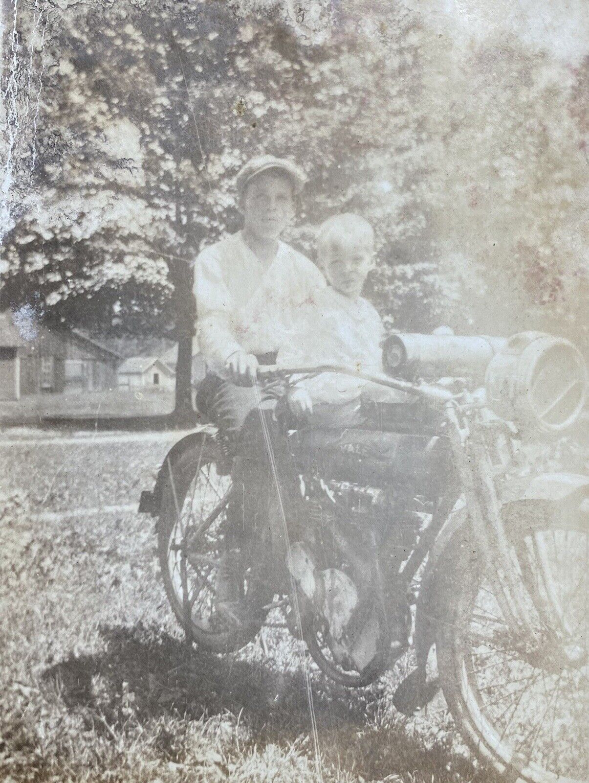 Motorcycle Yale Bike Two Boys on Vintage Motorbike Original Vintage Photo
