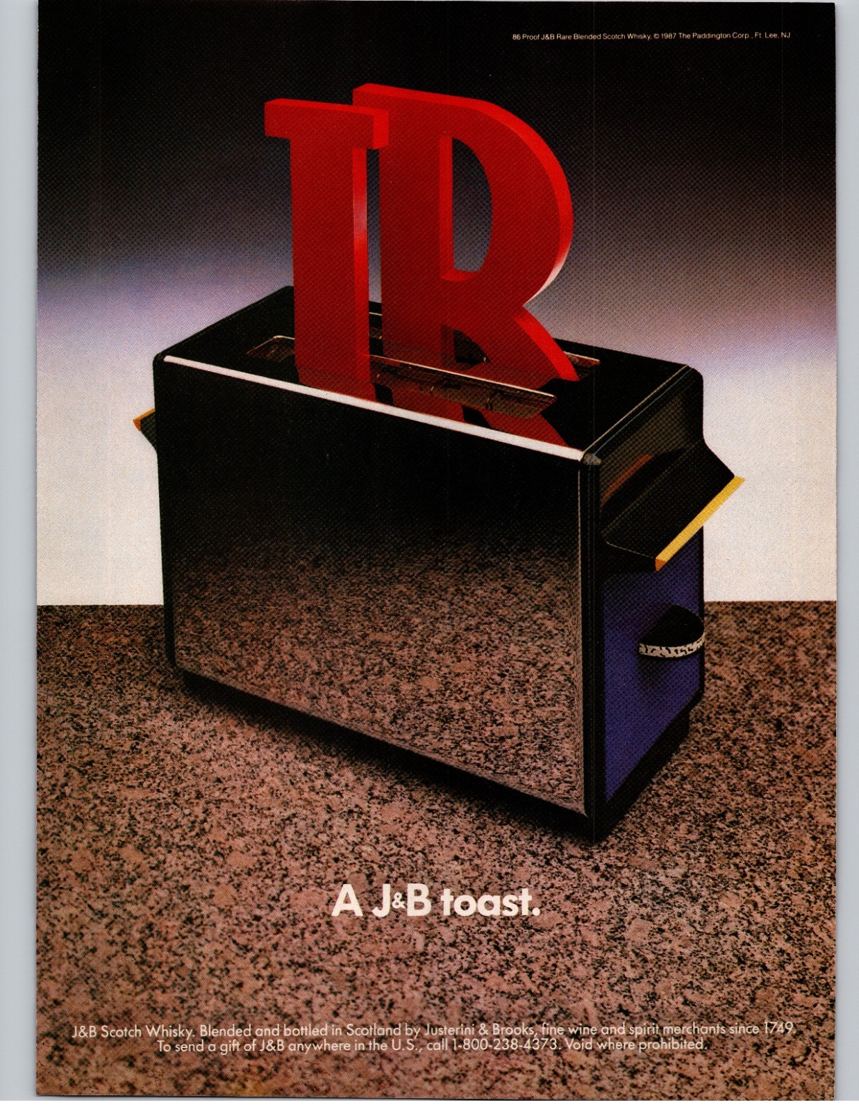 1987 J&B Scotch Whisky A J&B Toast Toaster Print Ad Vintage MasterCard Two Si
