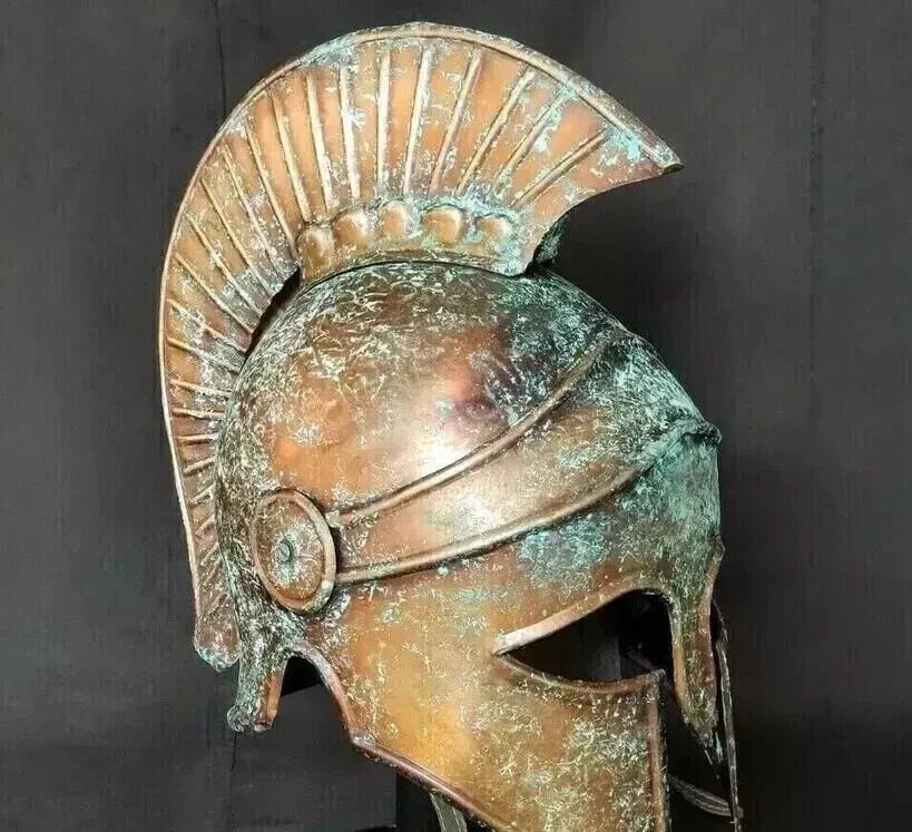 Medieval Greek Corinthian Helmet With Metal Plume & Wooden Stand C1