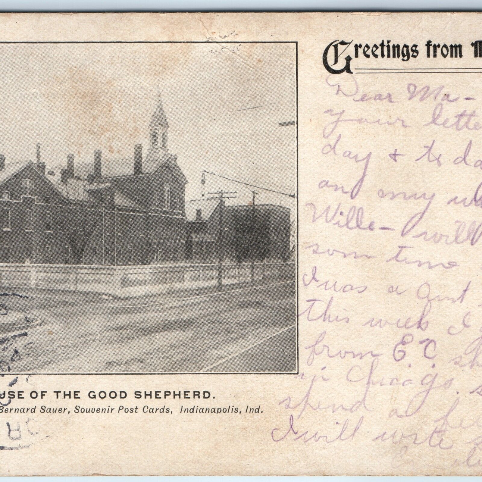 c1900s Indianapolis, IN House of Good Shepherd Greetings Bernard Sauer Ind A169