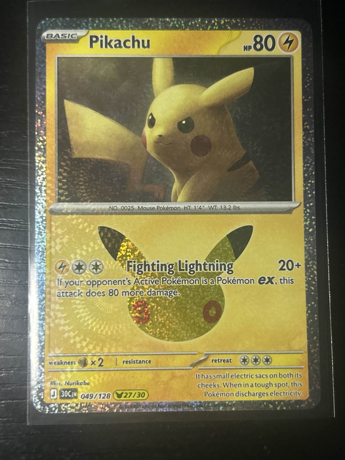 Pikachu 049/128 Pokemon EN 30th Celebration Holo Rare Nurikabe