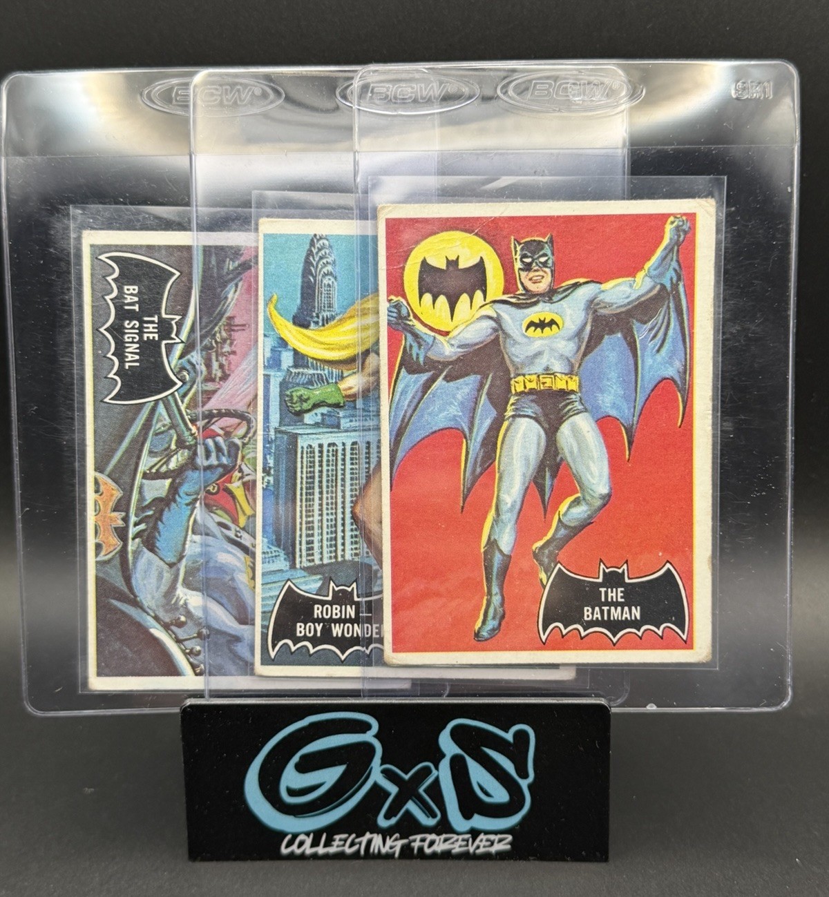 1966 Topps The Batman 3 Card Lot #1 Black Bat, #2 Robin & #3 Batman & Robin
