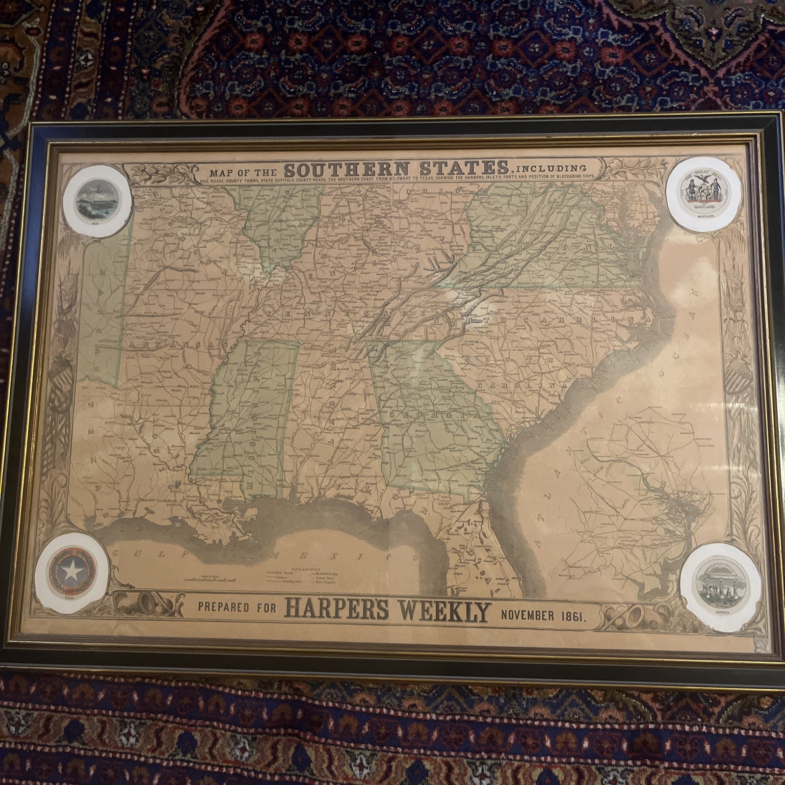 Harper\'s Weekly 11-9-1861 LARGE MAP of SOUTHERN STATES, Shenandoah, Leesburg, VA
