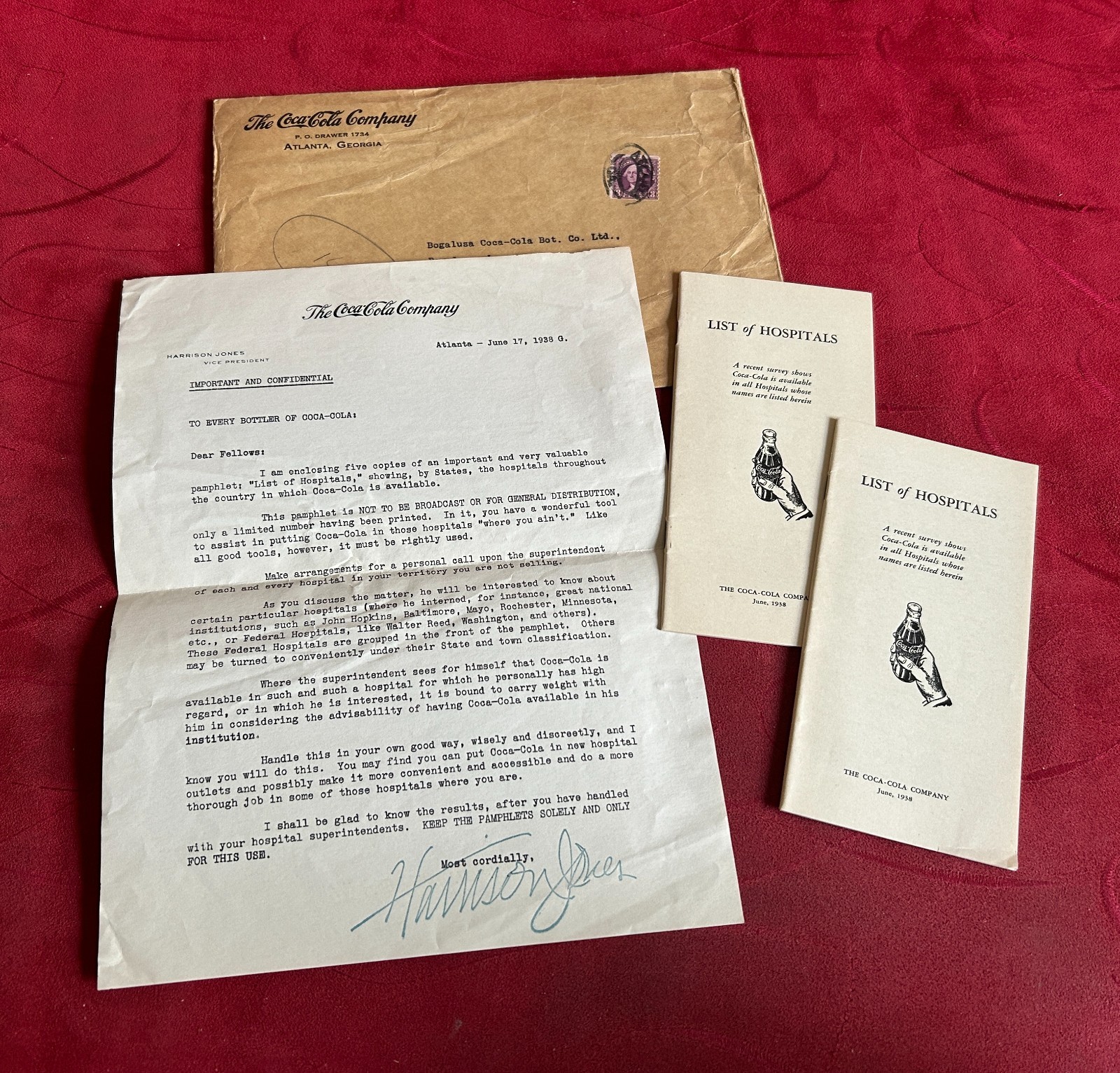 1938 Coca-Cola Atlanta List Of Hospitals Serving Coca-Cola Letter & 2 Booklets