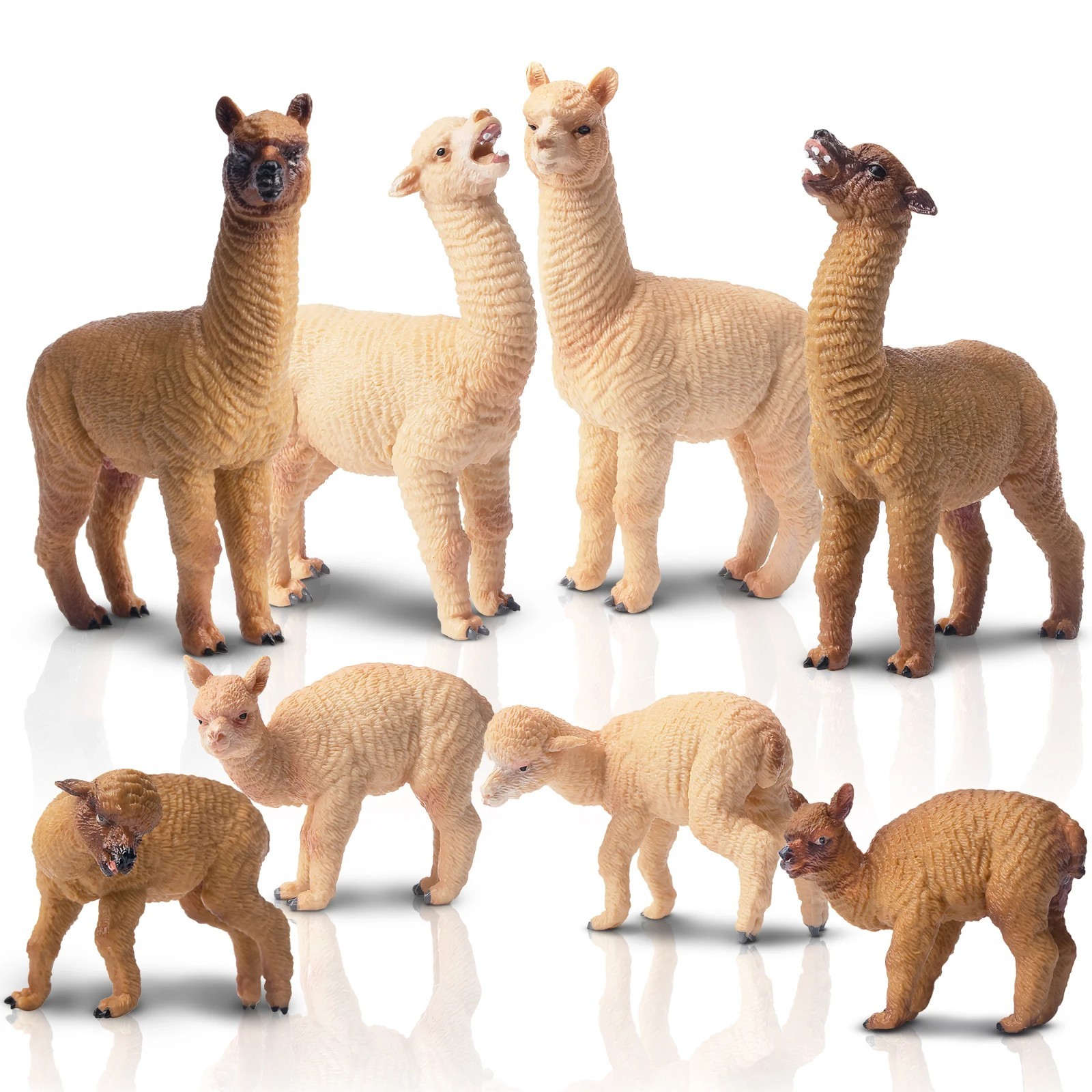 Toymany 8pcs Alpaca Animal Figurine Realistic Collectible Hand-painted Toy Set