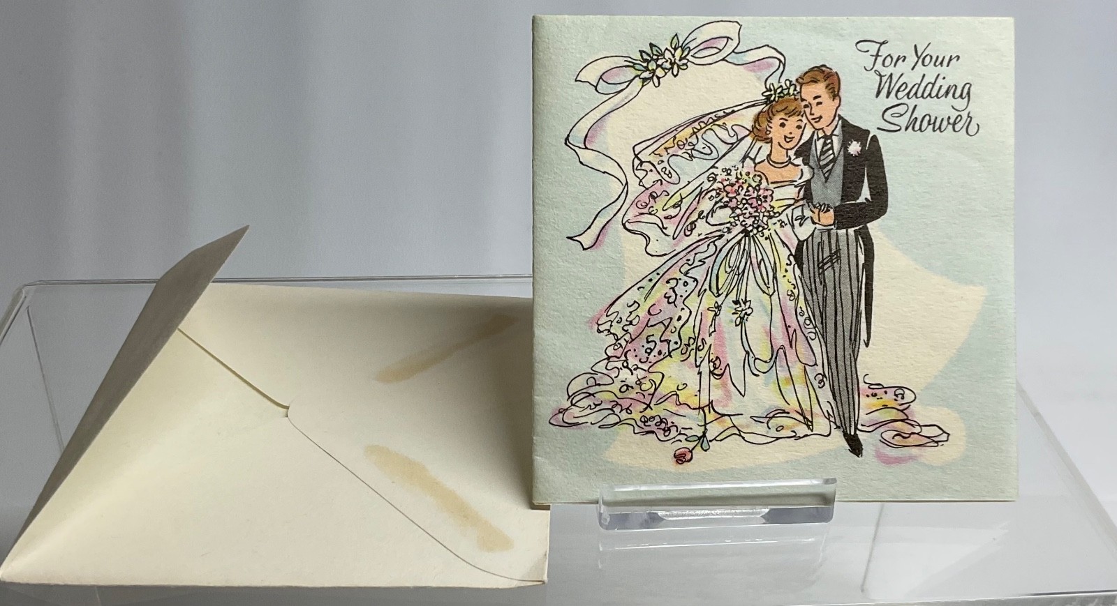 Small VTG BRIDAL WEDDING SHOWER Card unused w/ envelope 3.5 by 3.5 inches