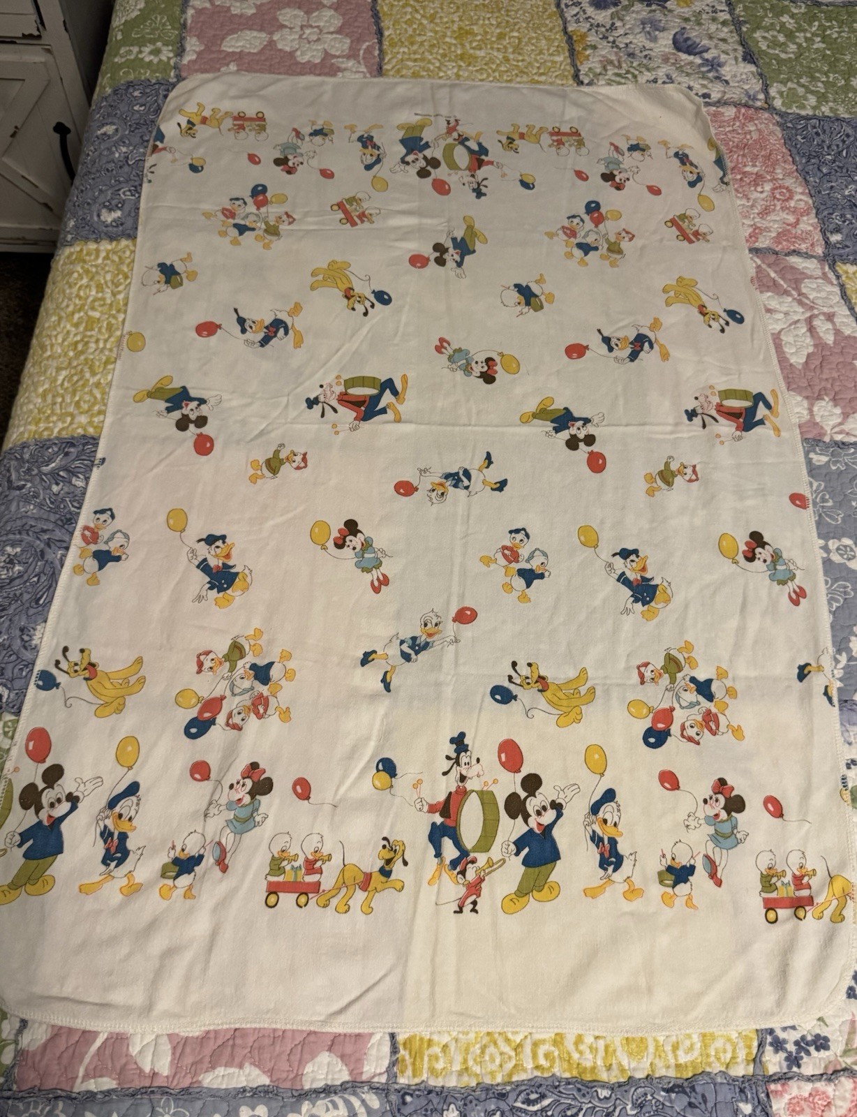Vtg 70s Walt Disney Productions Baby Blanket Mickey Mouse Goofy Parade Band Mint