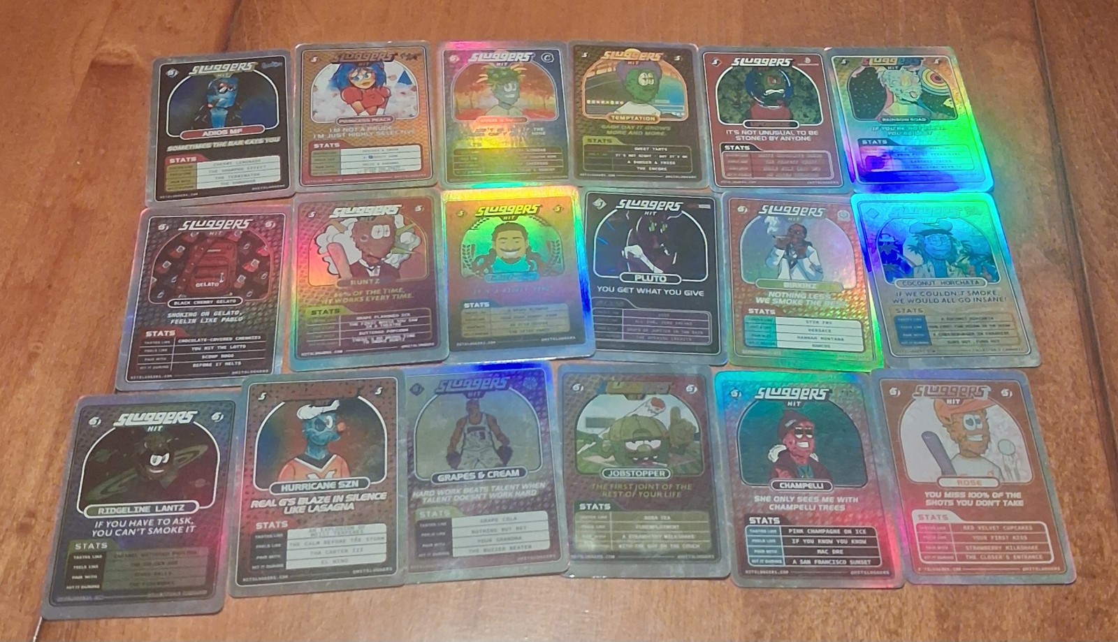 Sluggers Hit Trading Cards Lot 18 Holographic Collectible Non-Sports Card Set