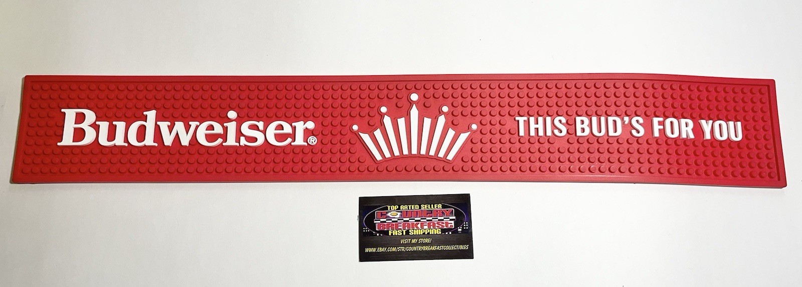 Budweiser Beer “This Bud’s For You” Rubber Bar Rail Spill Mat 24x3.5” Brand New
