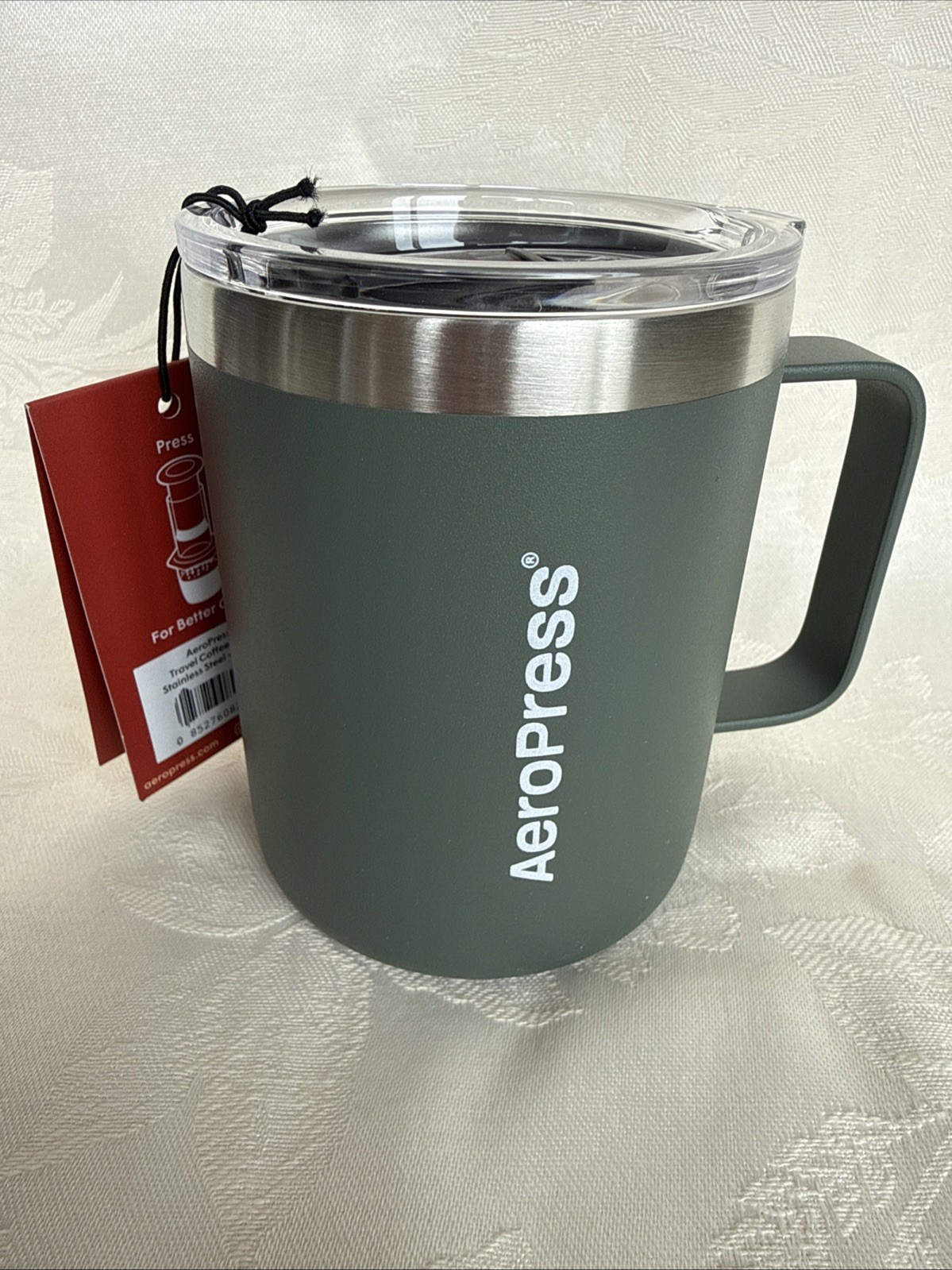 AeroPress Travel Coffee Mug with Handle, Double-Wall Vacuum Insulated Green AeroPress Travel Coffee Mug with Handle, Double-Wall Vacuum Insulated Green