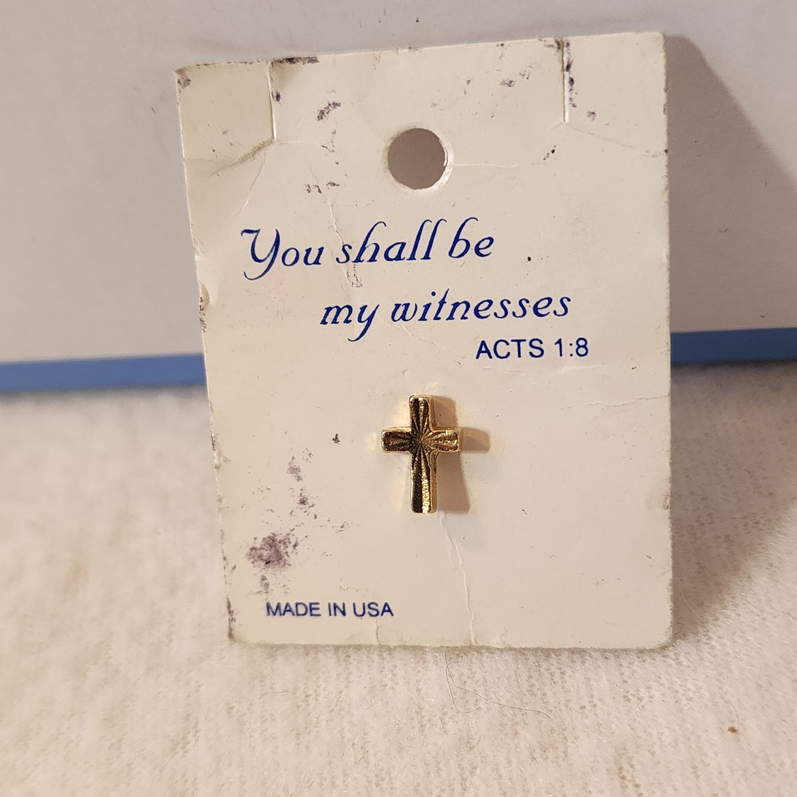 Vintage Christian Golden Cross Pin Lapel  You Shall Be My Witness Acts 1:8