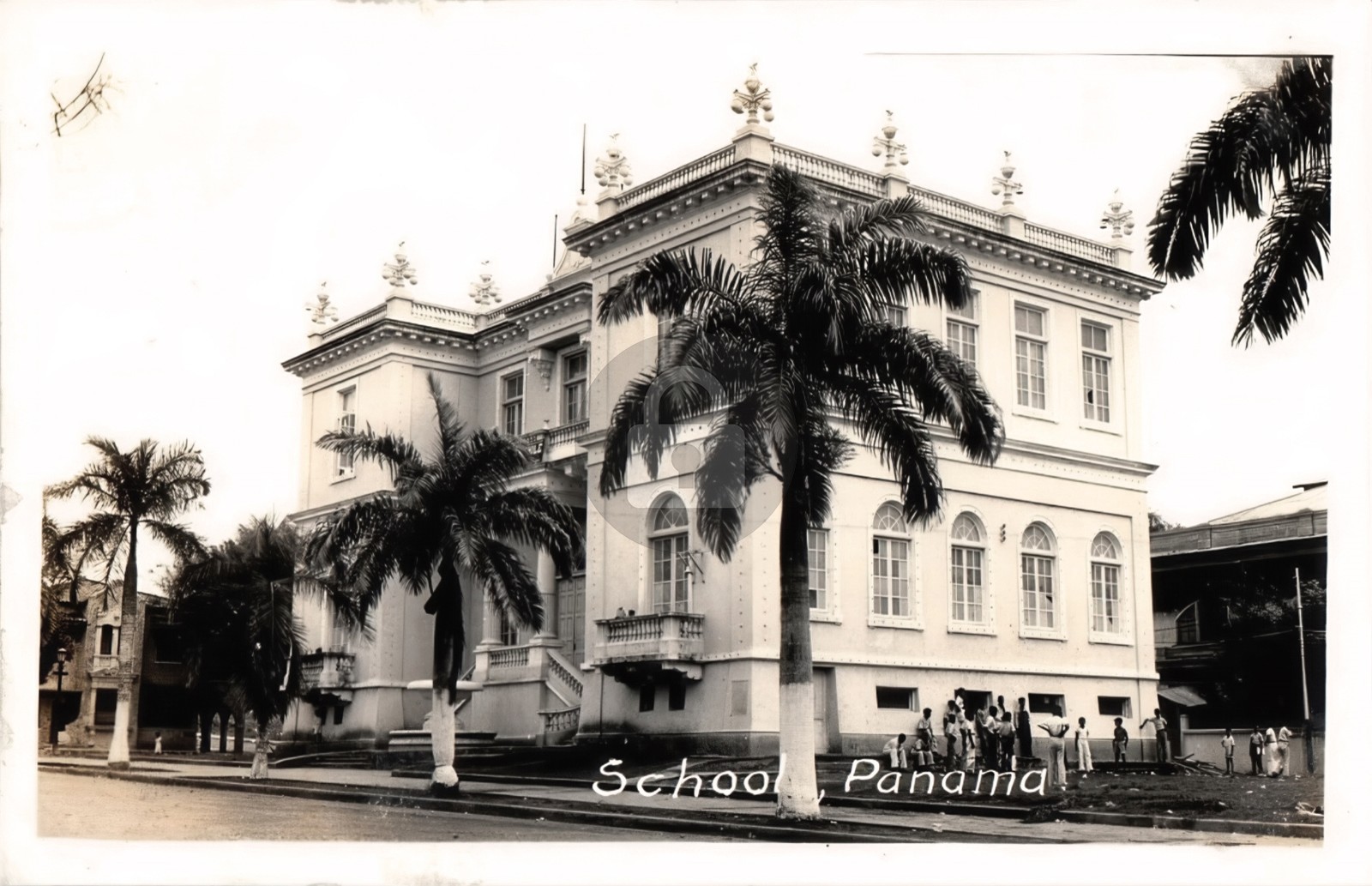 c1940s School Bldg. Scene Street Panama RPPC Photo Postcard COPY