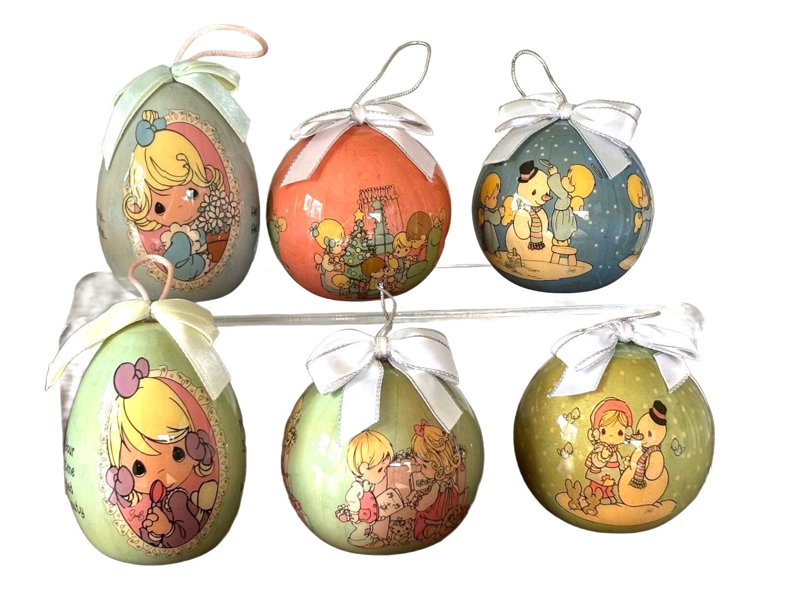 Vintage Precious Moments Enesco Christmas Ornaments Lot of 6 1990s Balls Eggs