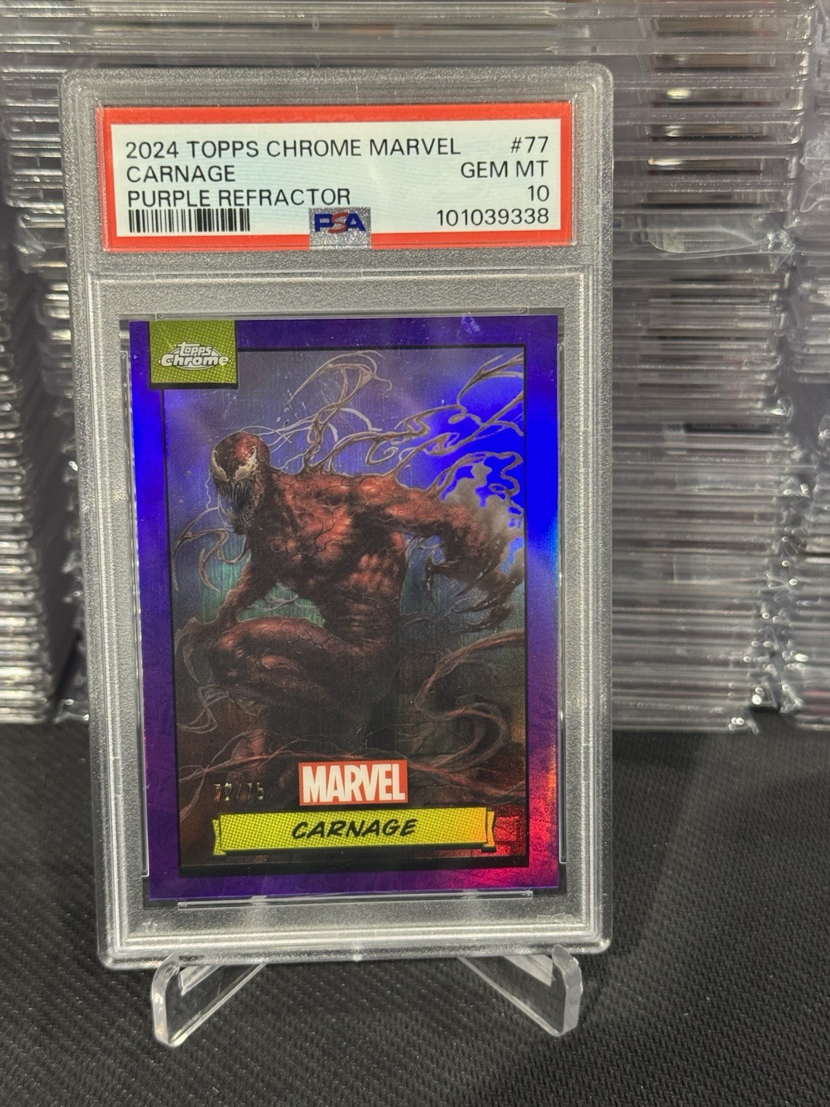 Carnage PSA 10  #77 Topps Chrome Marvel Purple Refractor /75 Spiderman Universe