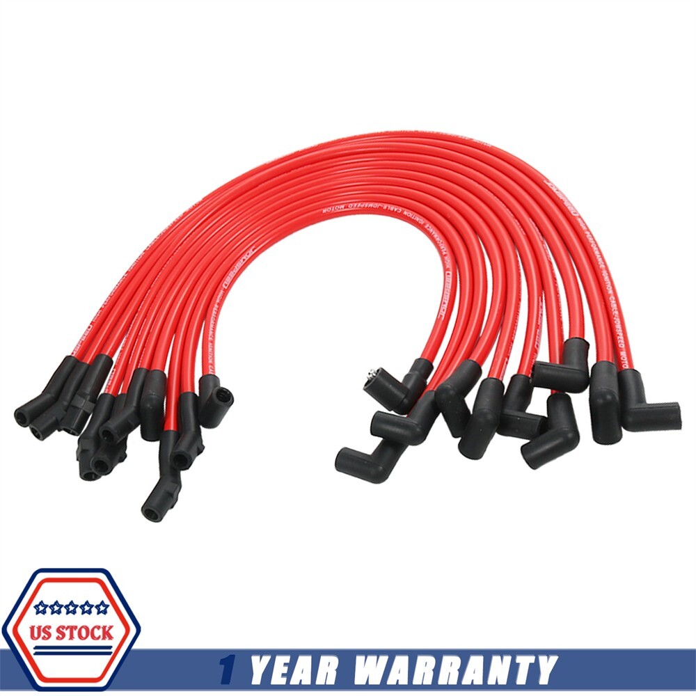 RED Set of 10 Ignition Spark Plug Wires 10.2mm Fit For Ford F-150 F150 1979-1995