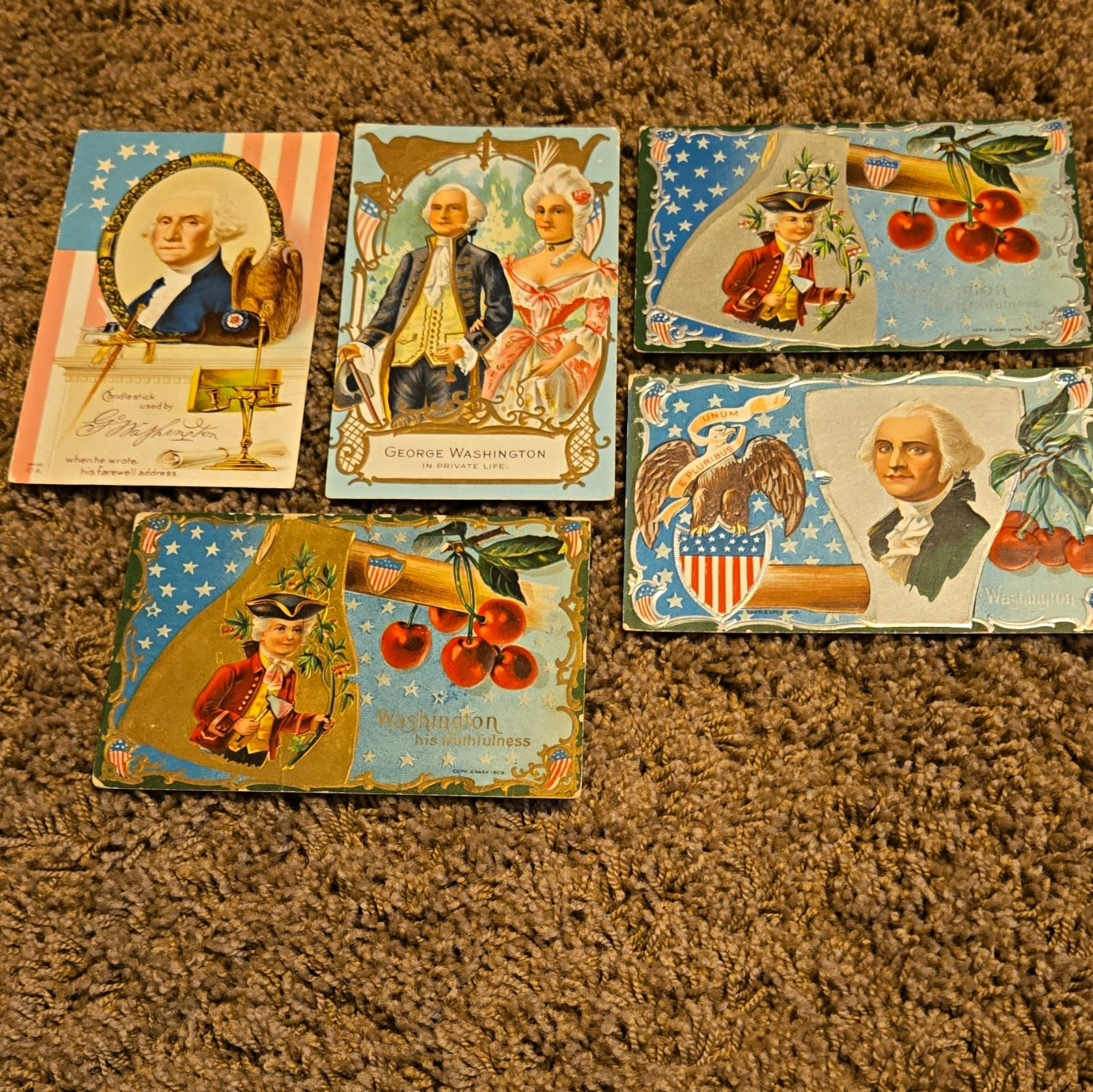 Antique George Washington Patriotic Postcard Lot of 5 Embossed Divided Back