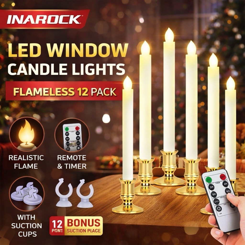 12 Pack LED Window Candle Lights w/ Remote Timer Flameless Taper Candles