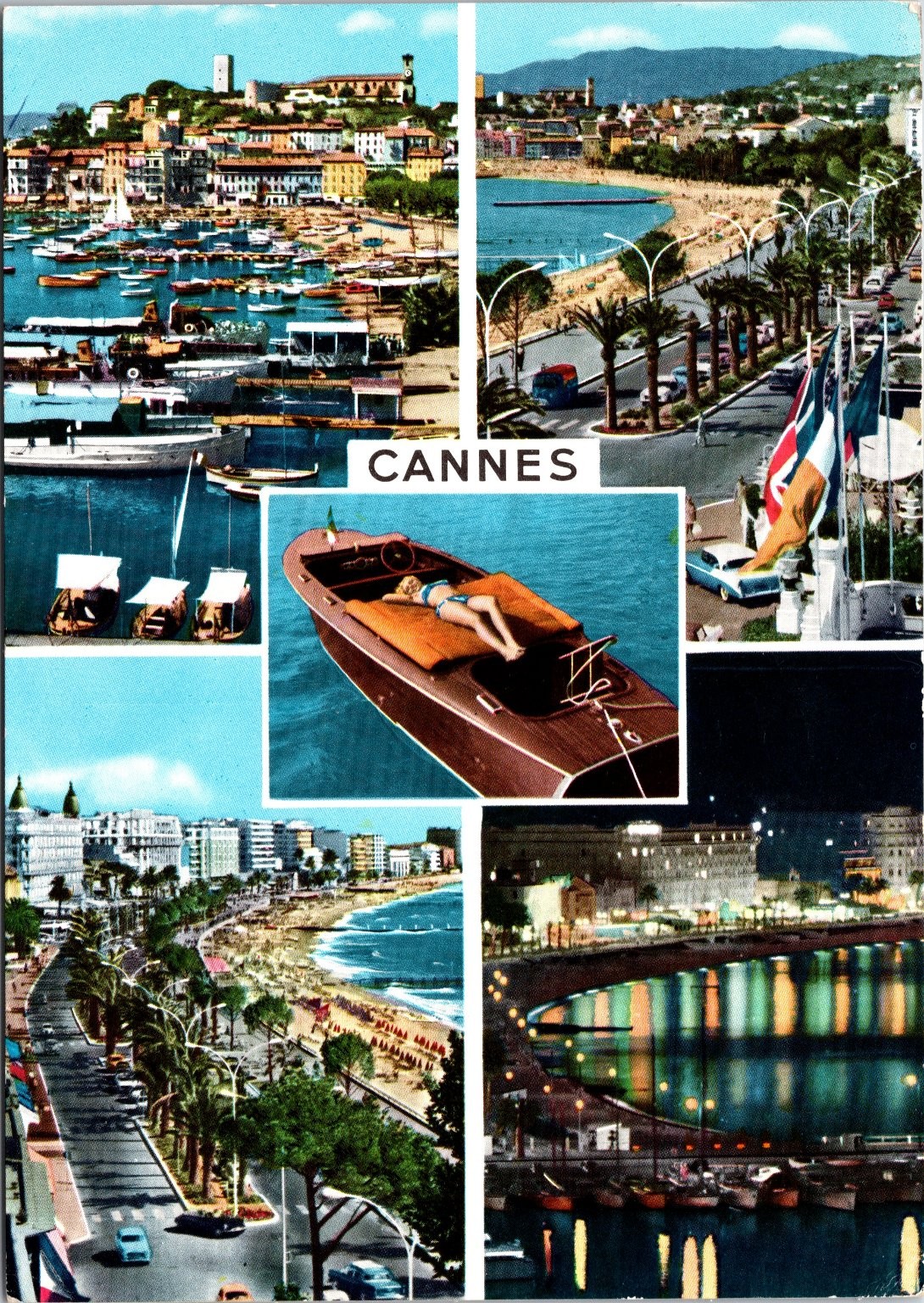 Cannes Postcard Côte d\'Azur French Riviera Girl Sunbathing in Bikini on Boat