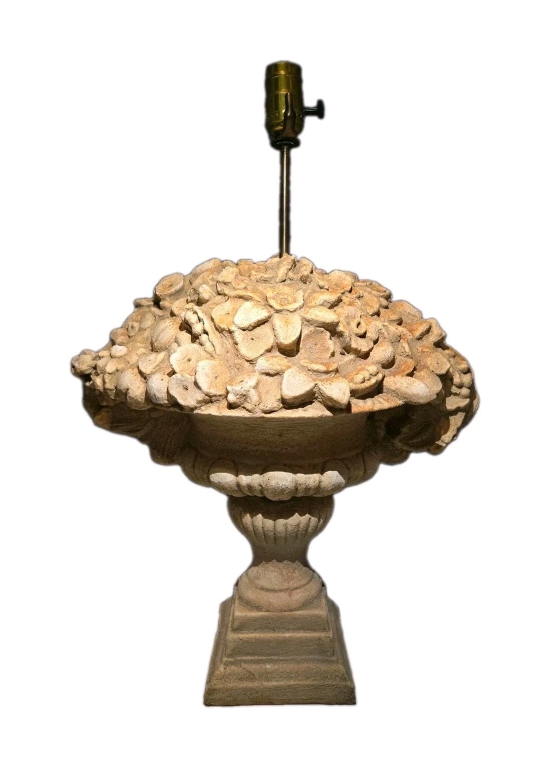 Vintage Signed Cornucopia Fruit Basket Cast Stone Table Lamp Mid Century