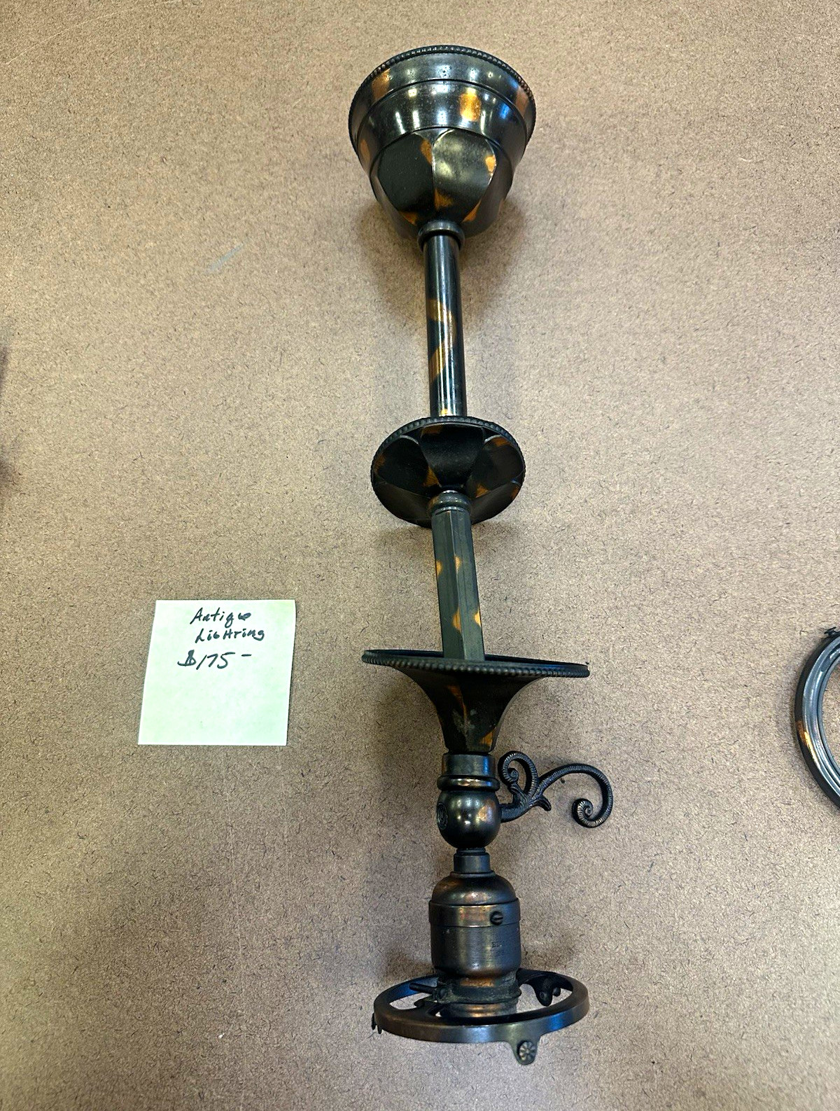 Antique Jappaned Victorian Era Black Metal Ceiling Light Fixture 