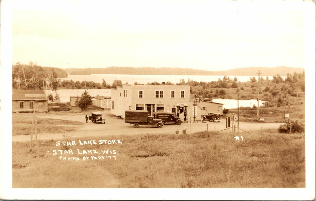 Star Lake Store Star Lake Wisconsin Real Photo Postcard Antique Vehicles A1