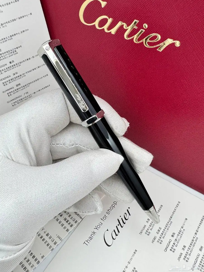 Luxury Cartier Ballpoint Pen Black Silver Metal Executive Writing Pen New