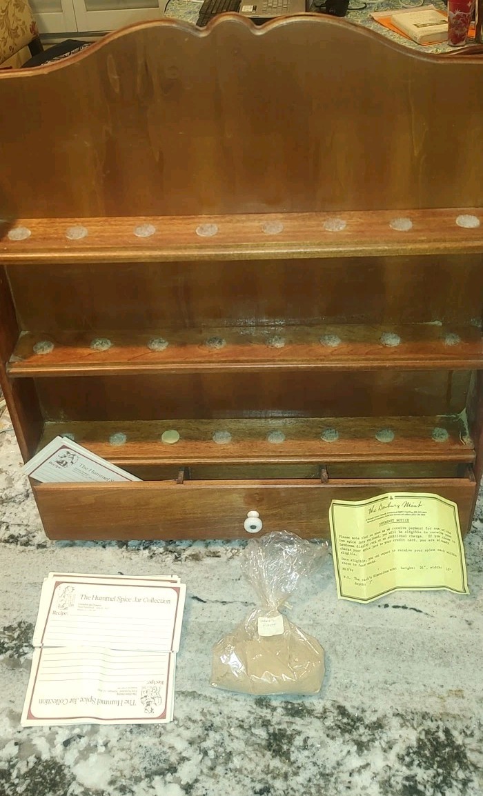 Vintage Danbury Mint Hummel Spice Jar Wooden Display Rack (No Jars) Shelf Drawer