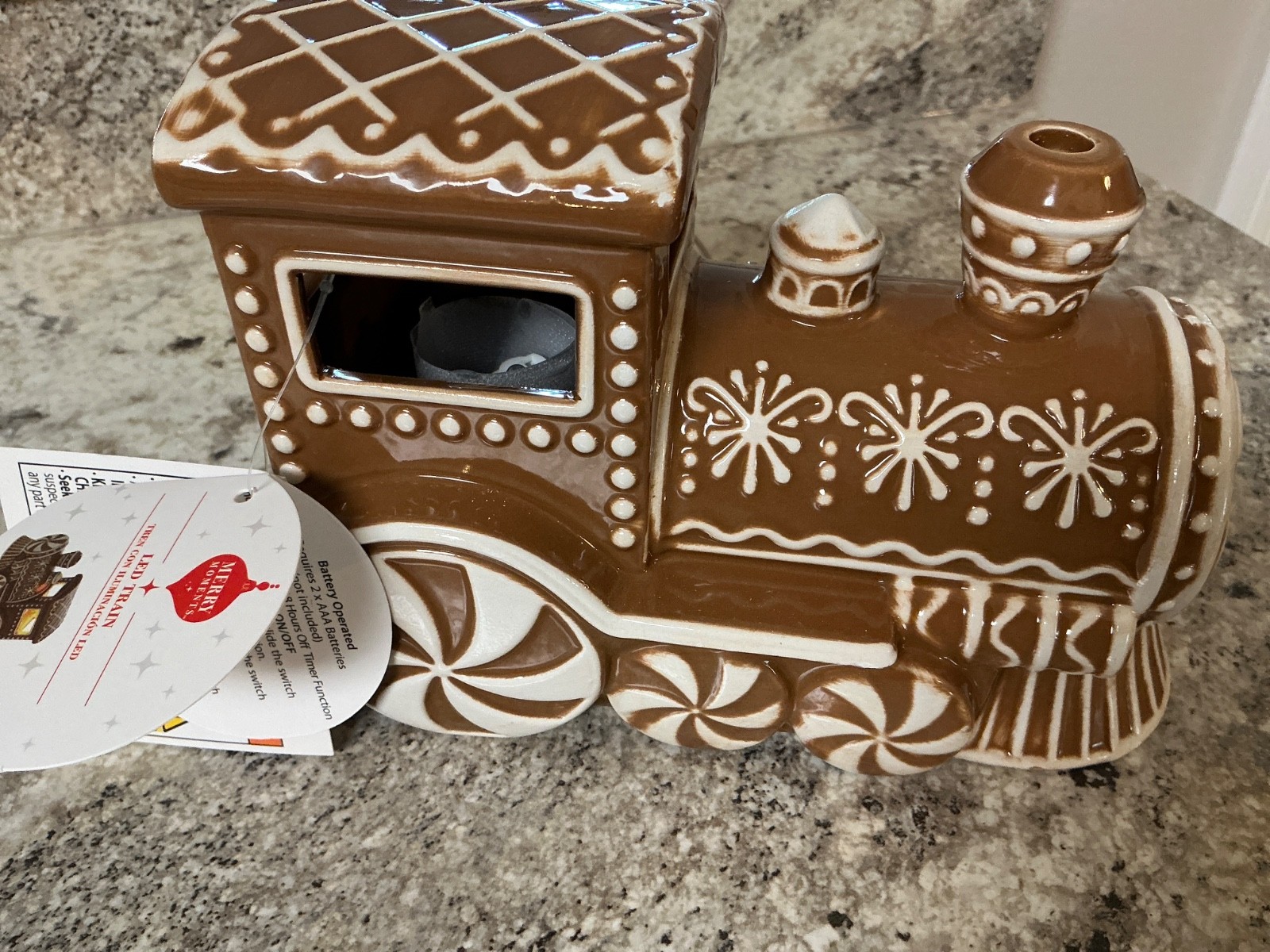 Merry Moments Gingerbread Ceramic Christmas train LED pottery barn inspired ALDI