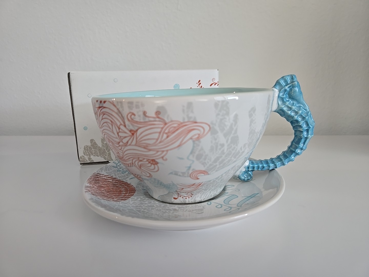 NEW Disney Park Little Mermaid Ariel Fairy Tales Seashells Seahorse Cup & Saucer