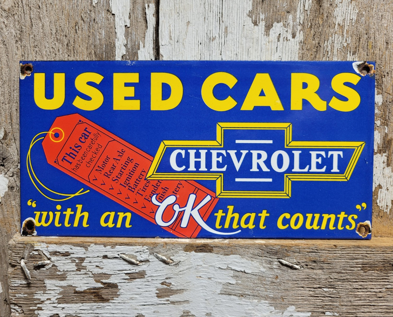 VINTAGE CHEVROLET PORCELAIN SIGN RARE OLD CHEVY CAR TRUCK DEALER SALES GAS OIL